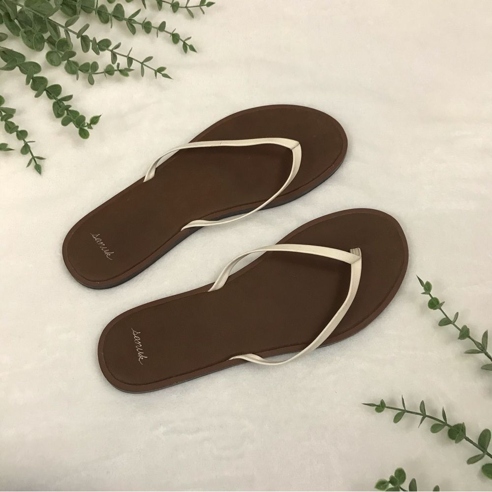 Sanuk Slippers Flip Flops Thong Sandals Brown White Women’s Sz 10